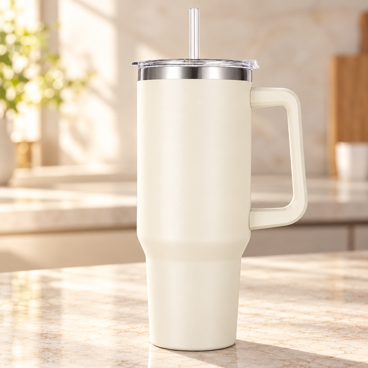 Tumbler with Handle and Straw, Insulated Stainless Steel - 1 Piece